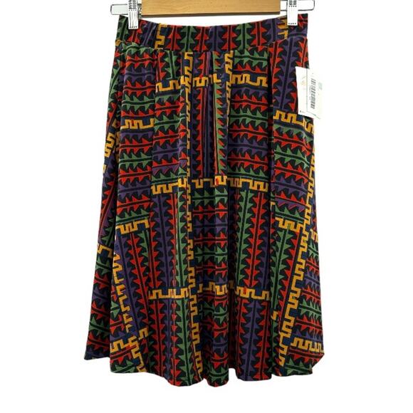 LuLaRoe Madison Black Multicolor Geometric Print Pleated A-Line Mini Skirt Sz XS - Picture 1 of 7